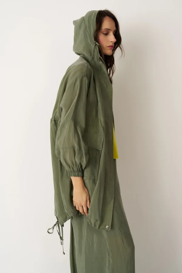 Yeşil Kapüşonlu Fermuarlı Büyük Cepli Mykonos Ceket - 5