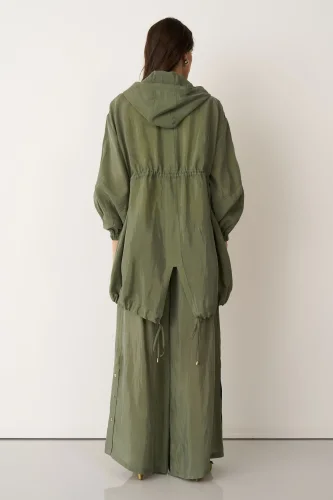 Yeşil Kapüşonlu Fermuarlı Büyük Cepli Mykonos Ceket - 6