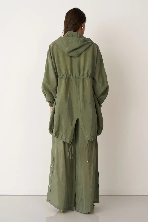 Yeşil Kapüşonlu Fermuarlı Büyük Cepli Mykonos Ceket - 6