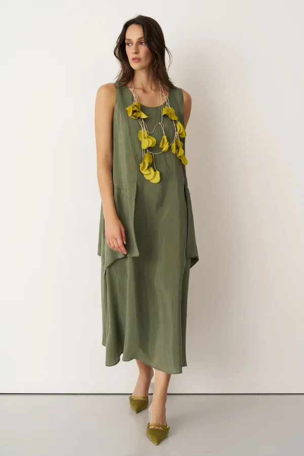 Yeşil Kolyeli Büyük Cepli Mykonos Elbise - 2