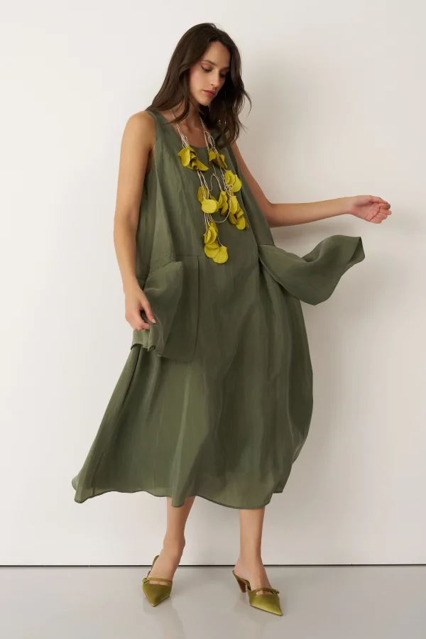 Yeşil Kolyeli Büyük Cepli Mykonos Elbise - 4