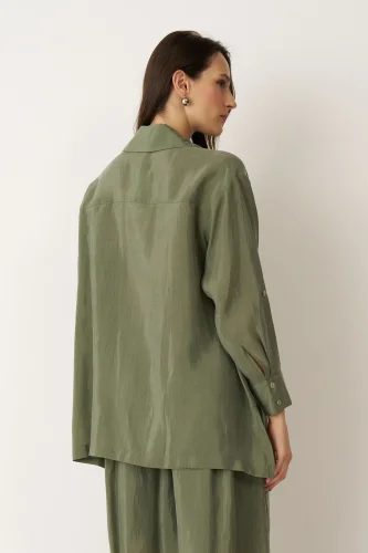 Yeşil Nakış Detaylı Büyük Cepli Mykonos Gömlek - 5