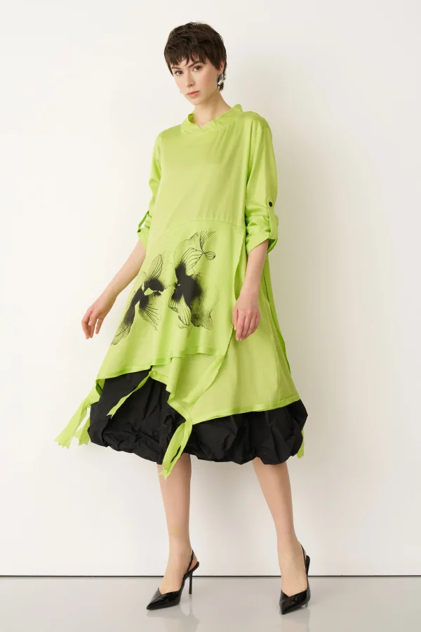 Yeşil Önü Baskılı Etek Ucu Büzülebilen Megalo Tunik - 3
