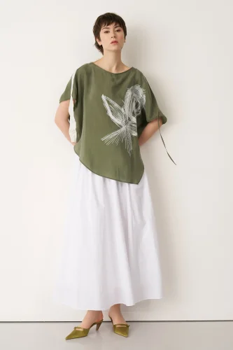 Yeşil Önü Baskılı Omuzu Kırışık Bantlı Mykonos Bluz - BIZE (1)