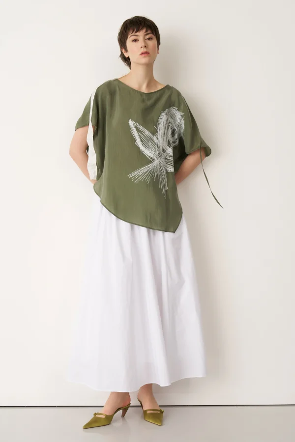 Yeşil Önü Baskılı Omuzu Kırışık Bantlı Mykonos Bluz - 2