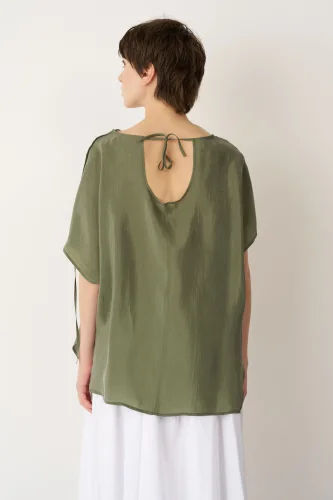 Yeşil Önü Baskılı Omuzu Kırışık Bantlı Mykonos Bluz - 5