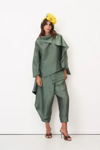 Yeşil Yakası Kola Uzanan Rhodes Bluz - 3