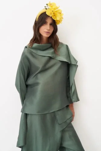 Yeşil Yakası Kola Uzanan Rhodes Bluz - 5