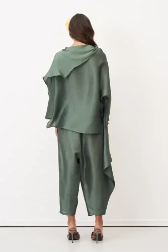 Yeşil Yakası Kola Uzanan Rhodes Bluz - 6