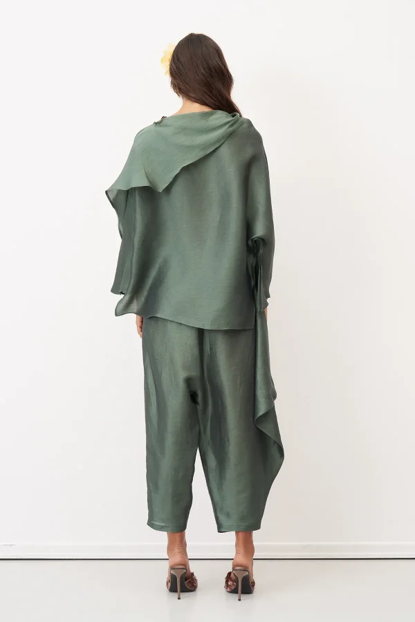 Yeşil Yakası Kola Uzanan Rhodes Bluz - 6