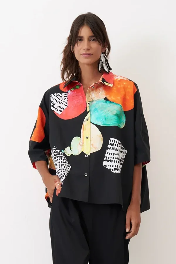 Yuvarlak Desenli Baskılı Önü Düğmeli Ios Gömlek - 1