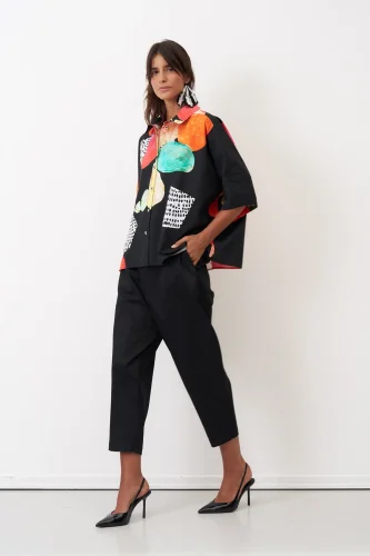 Yuvarlak Desenli Baskılı Önü Düğmeli Ios Gömlek - BIZE (1)