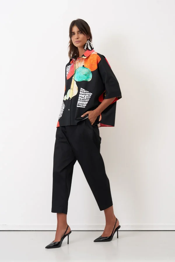 Yuvarlak Desenli Baskılı Önü Düğmeli Ios Gömlek - 2