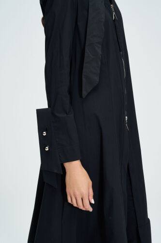 Zippered Shirt Dress - Black - 5