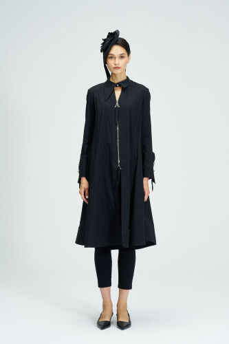 Zippered Shirt Dress - Black - 1