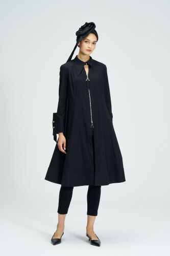 Zippered Shirt Dress - Black - 4